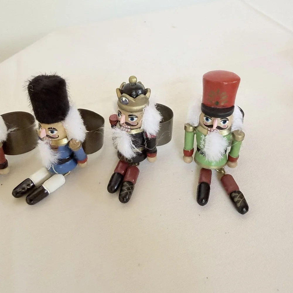 World Market Nutcracker Napkin Rings Wood Christmas Holiday Dangle Legs Set Of 4